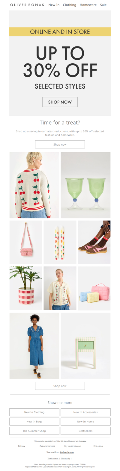 Up to 30% off selected fashion and homeware