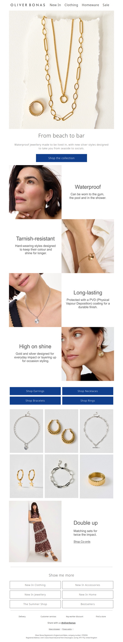 New waterproof jewellery styles