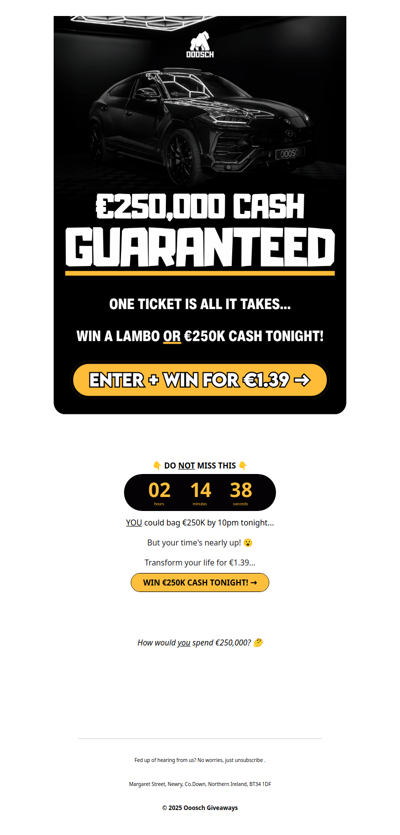 🤑 Win €250K cash TONIGHT @10pm!