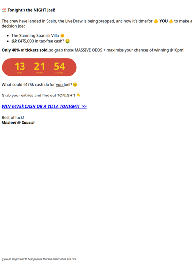 🏖️ Tonight's the NIGHT Joel! →