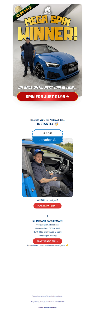 🤫 ONLY until NEXT CAR WON! →