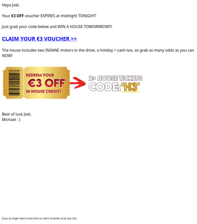 Your €3 OFF expires TONIGHT Joel! 👉