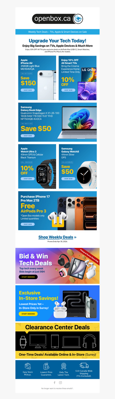 Upgrade Your Tech — Save on TVs, Watches & More!