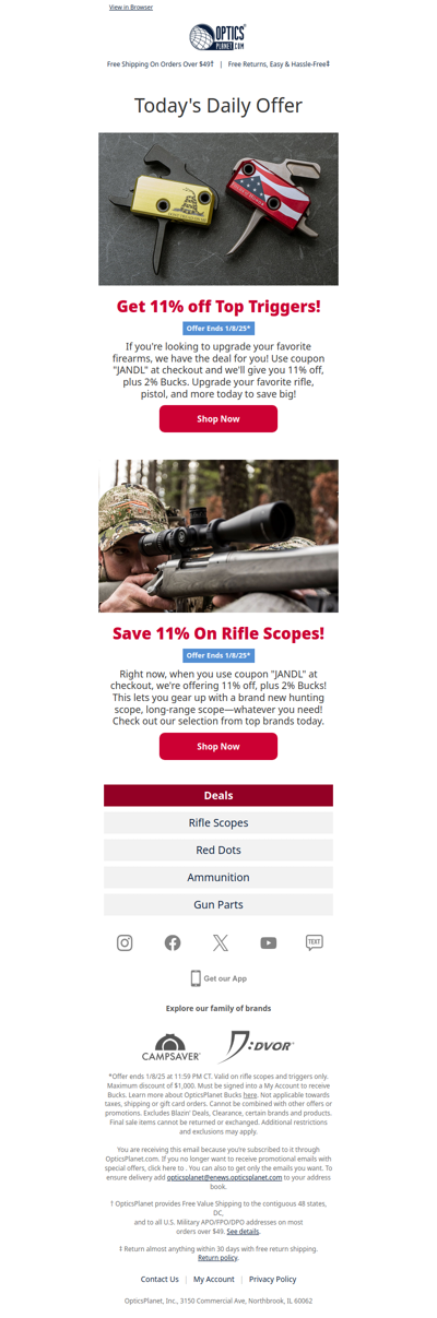 Save 11% On Rifle Scopes & Triggers