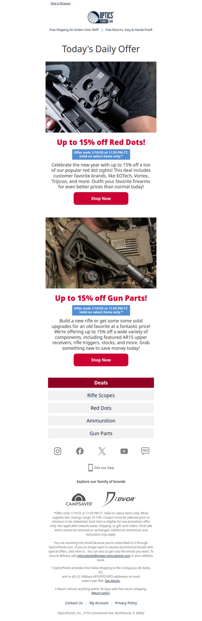 Up to 15% off Featured Red Dots & Gun Parts!