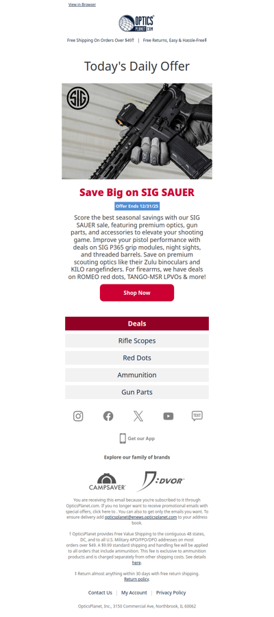 SIG SAUER End-of-Year Sale - Optics, Parts & Ammo