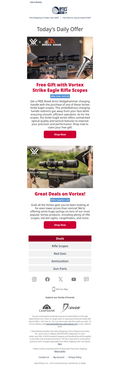 Free Gift w/Select Vortex Strike Eagle Scopes!