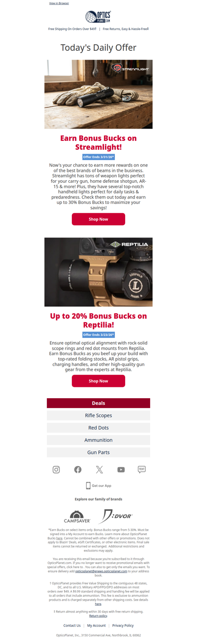 💸Bonus Bucks on Streamlight & Reptilia!