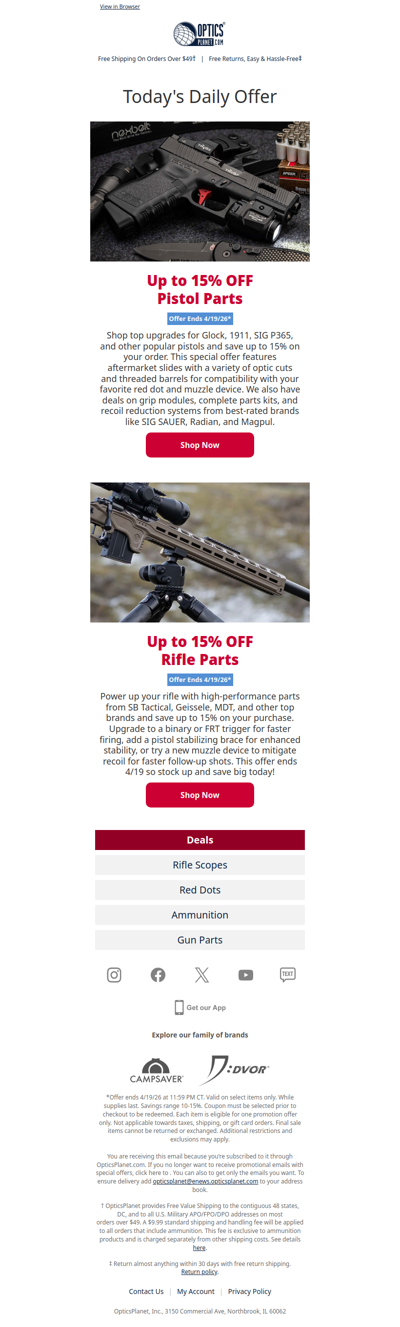 Up to 15% OFF Pistol & Rifle Parts!