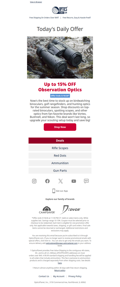Up to 15% OFF Observation Optics!