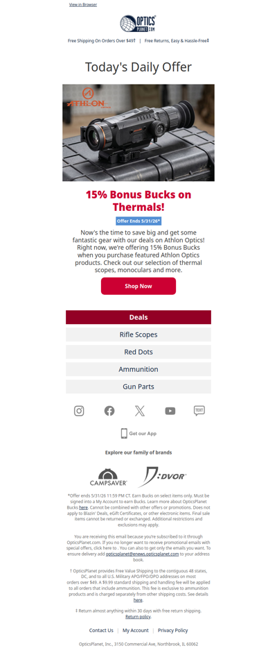 15% Bonus Bucks on Athlon Optics!