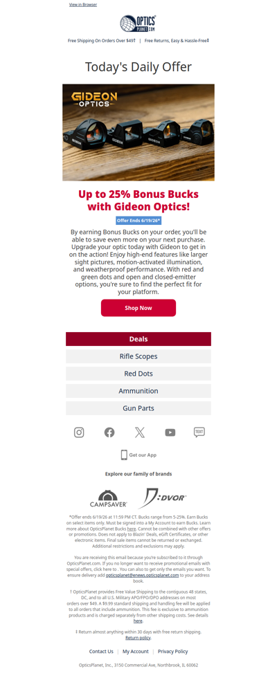 Up to 25% Bonus Bucks on Gideon Optics!