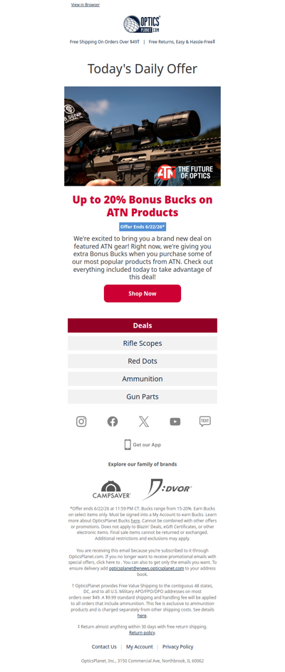 Up to 20% Bonus Bucks on ATN Gear!