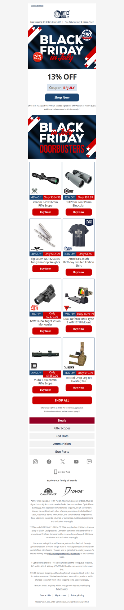 13% OFF Black Friday in July