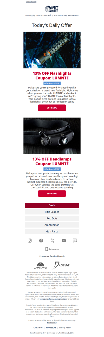 13% OFF Flashlights & Headlamps 🔦