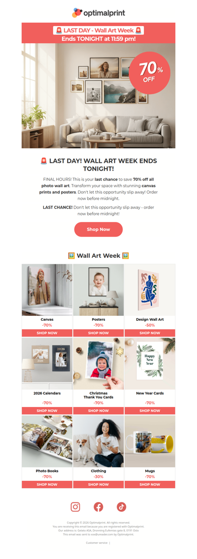 🚨 LAST DAY! 70% off all photo wall art ends TONIGHT