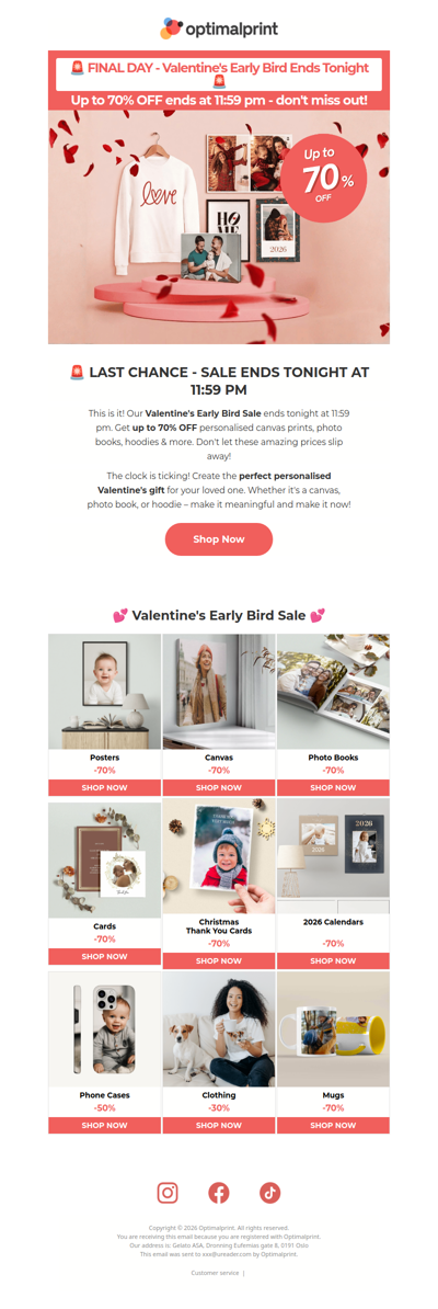 🚨 FINAL HOURS! Valentine's Early Bird ends TONIGHT | Up to 70% OFF