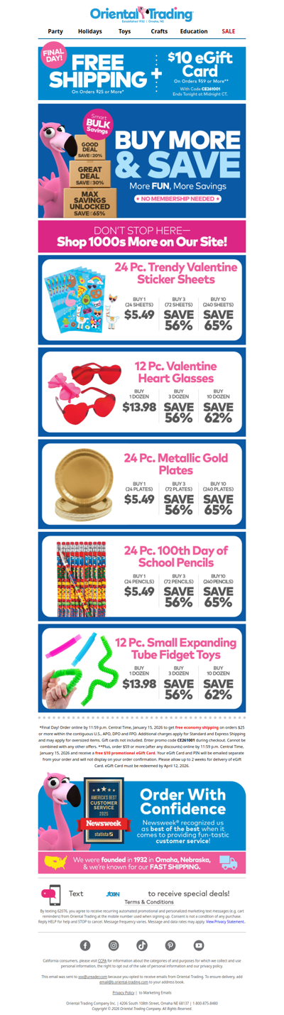 Buy More & Save - Free Shipping + $10 eGift Card!