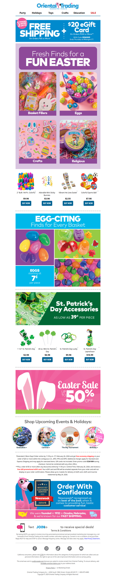 Enjoy FREE Shipping and $20 eGift Card to Fill Those Easter Baskets! 🐣​