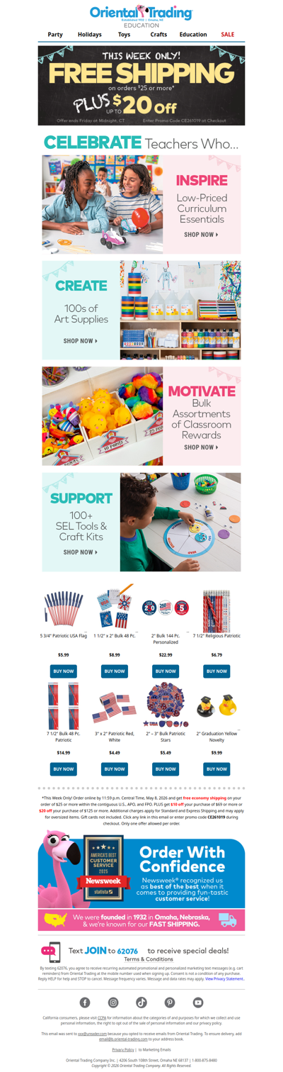Celebrate Your Teachers with Free Shipping + up to $20 Off!