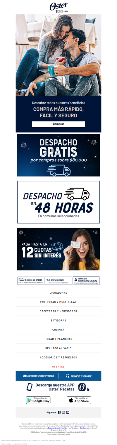 ¡Despacho rápido y cuotas sin interés! 🌟 Disfruta de los mejores beneficios en Oster.cl