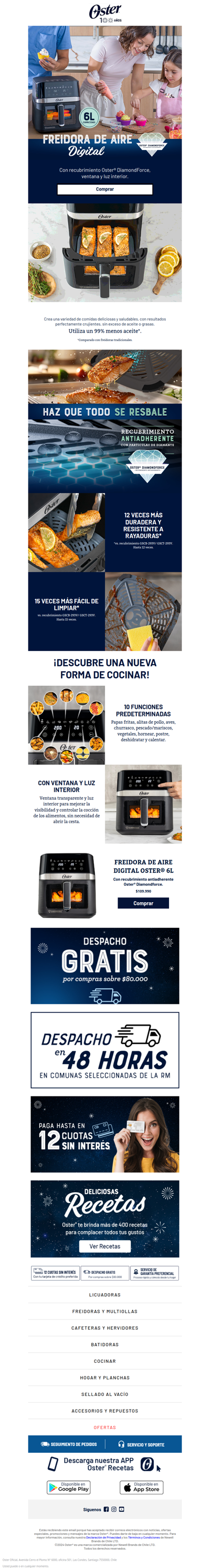 ¿Ya conoces la nueva freidora de aire con DiamondForce de Oster®? ¡Cocina sin complicaciones y haz que todo se resbale!