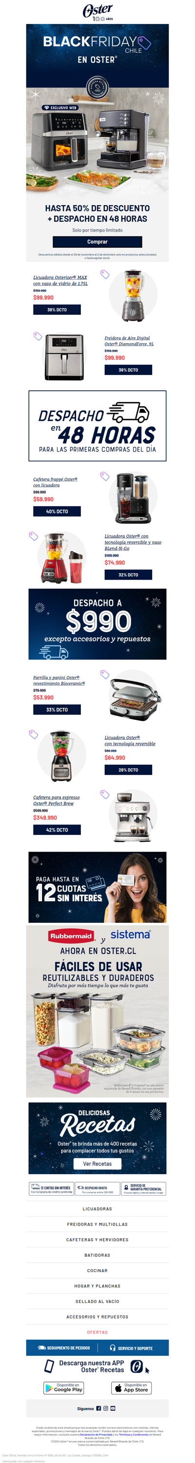 ⏳ ¡Black Friday! Descuentos de hasta 50% en Oster® por tiempo limitado