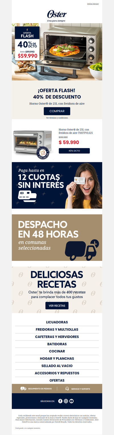 💨 ¡Solo hoy! Horno Oster con 40% dto.