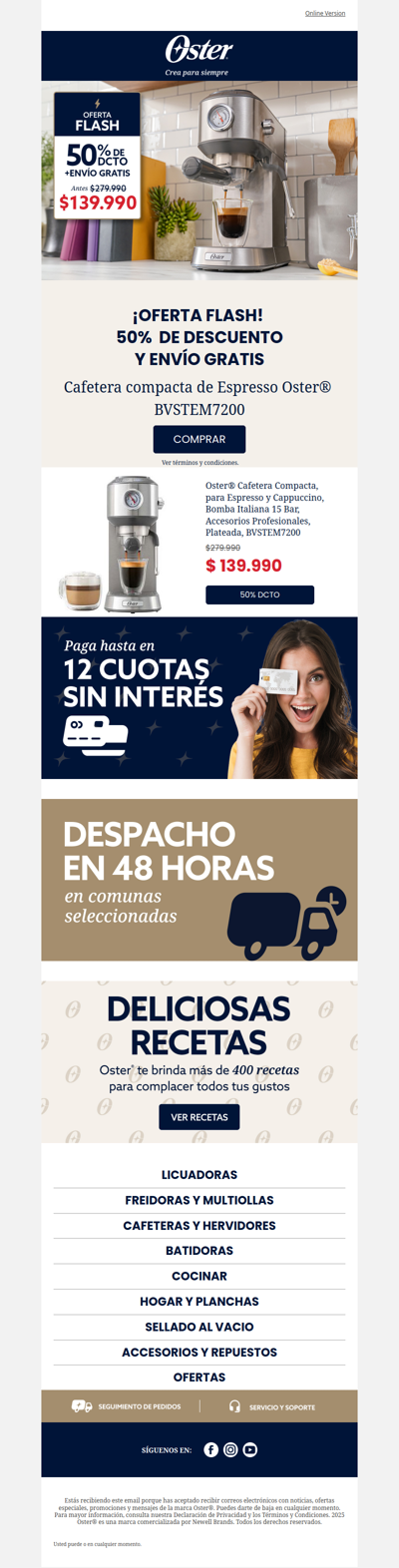 ☕ ¡Solo hoy! 50% dcto en Cafetera Compacta