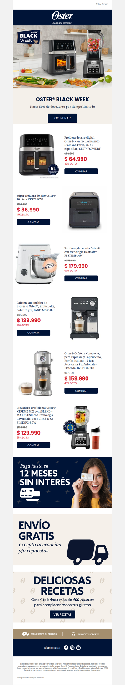 🔥 Black Week Oster: hasta 50% hoy