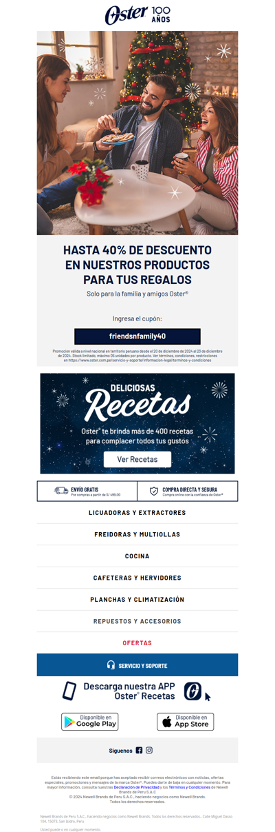 🎁 ¡Descuentos navideños exclusivos! Hasta 40% de descuento en regalos Oster®