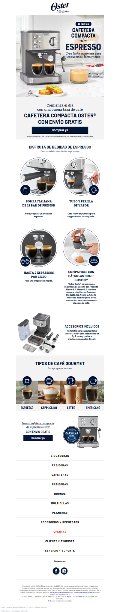 ☕ ¡Empieza bien tu día con la nueva Cafetera Compacta Oster®! Envío gratis