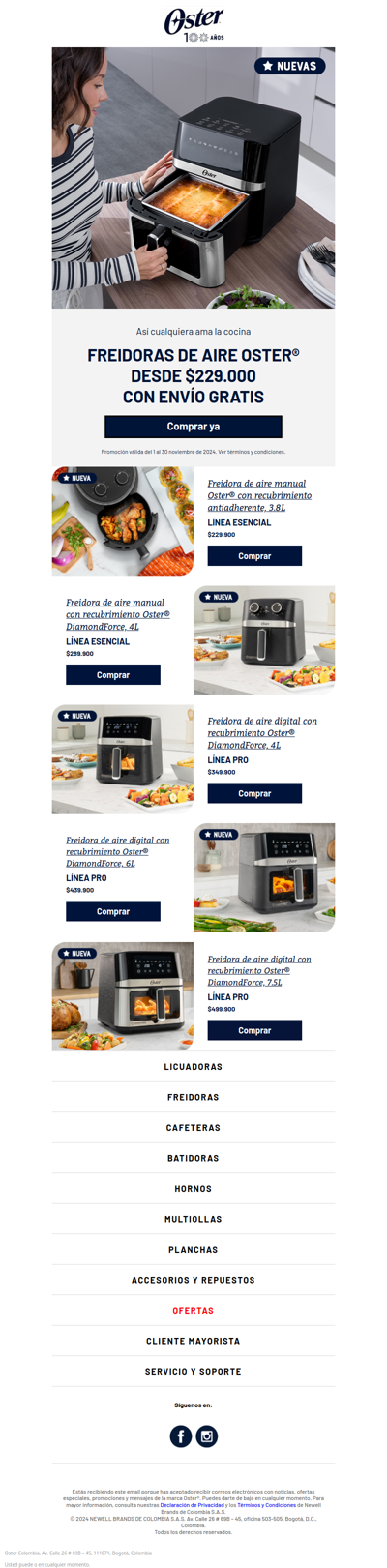 🛒 ¡Nuevas Freidoras de Aire Oster® desde $229.000! ¡Compra ya y disfruta!