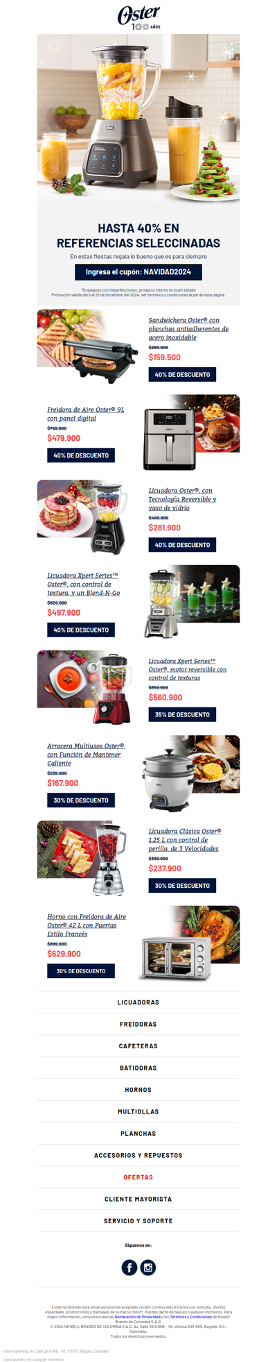 🎁 ¡Hasta 40% de dcto en los mejores productos Oster®! Cupón exclusivo