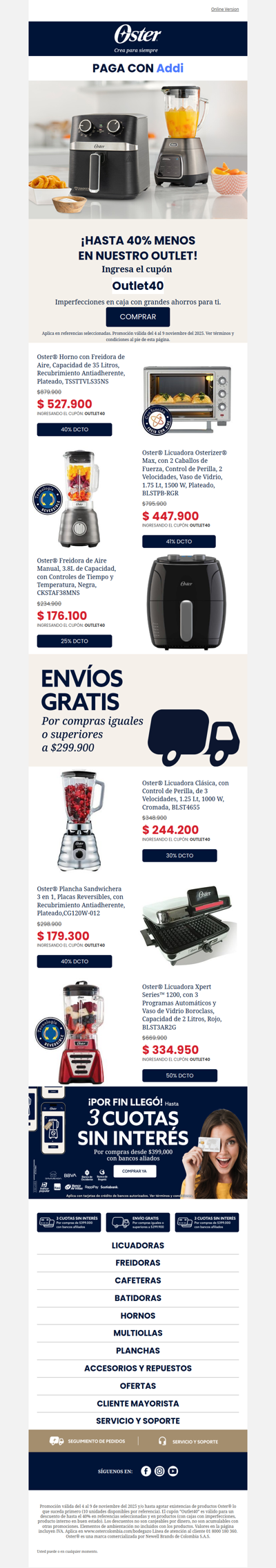 🔥Outlet Oster con hasta 40% de descuento