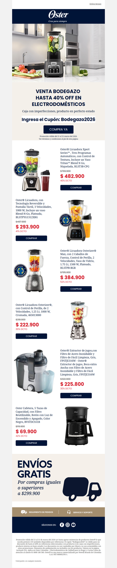 🛍️ Hasta 40% en el Bodegazo Oster