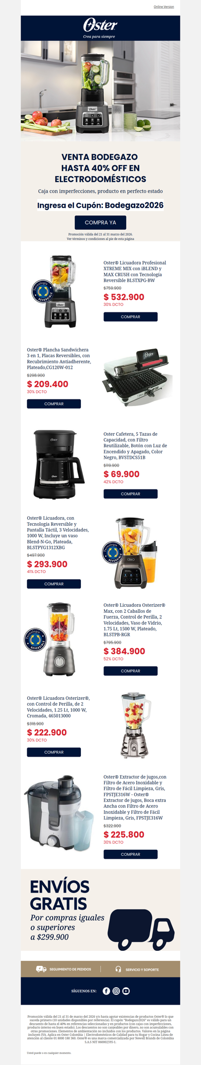 🔥 Bodegazo Oster: hasta 40% off