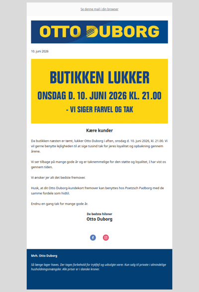 Vigtig besked: Otto Duborg lukker i aften