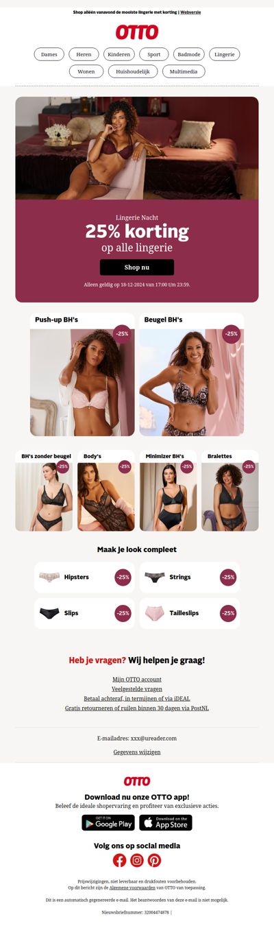 Lingerie Nacht 🌟 25% korting op alle lingerie