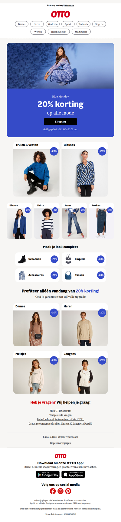 Blue Monday 💙 20% op alle mode! Alléén vandaag