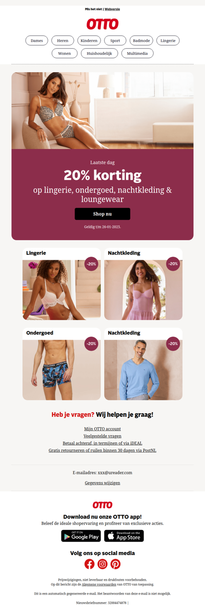 Laatste dag! 💥 20% korting op lingerie, ondergoed, nachtkleding & ondergoed