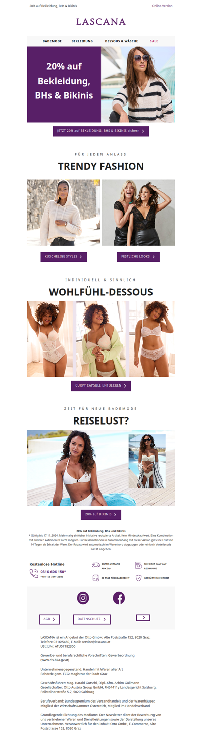 Schon gesehen? 20% auf Bekleidung, BHs & Bikinis