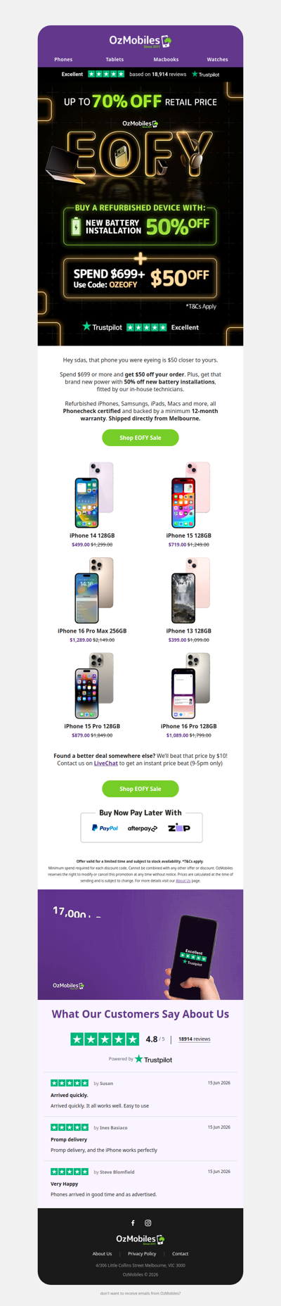 $50 off your EOFY order