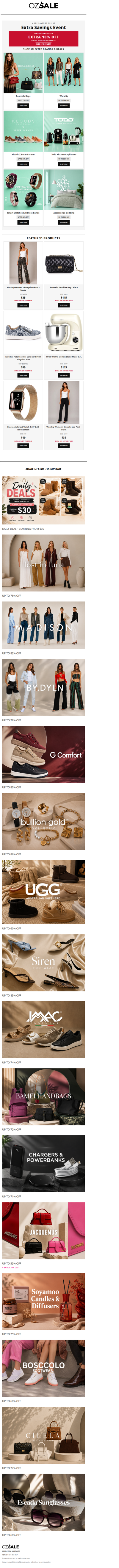 EXTRA 10% OFF - Ends 8PM Sunday - Bosccolo, Worship, Klouds, Todo, Accessorize & MORE