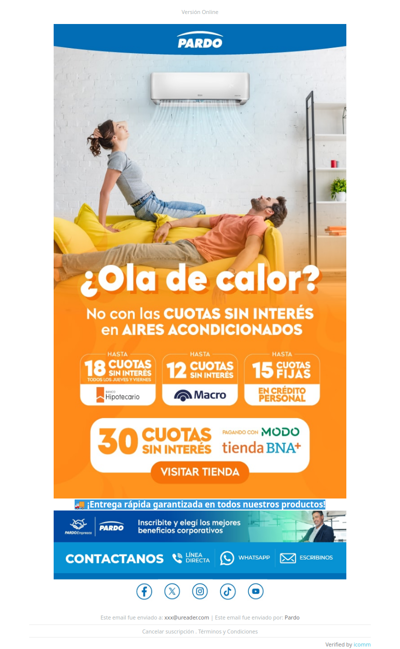 🥵 ¿Ola de calor? Enfriala con Pardo y hasta 30 cuotas sin interés ❄️