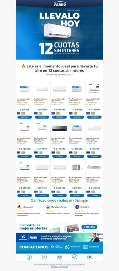 🚨 ALERTA DE CALOR: Aires en 12 cuotas SIN interés ¡Solo por hoy!