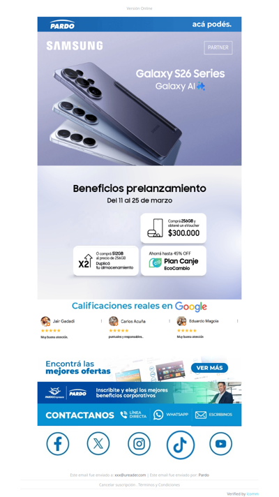 El futuro llegó a Pardo: reservá tu Galaxy S26 Series 🚀