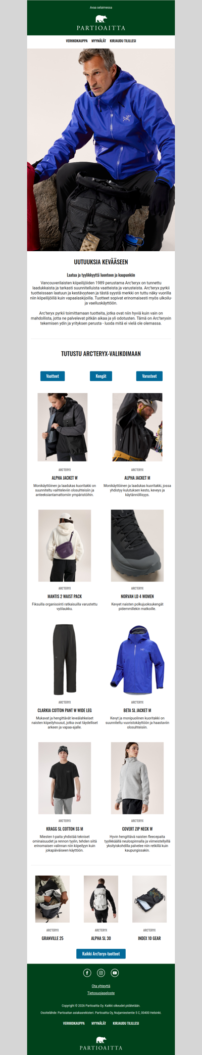 Uutuuksia Arc'teryxiltä