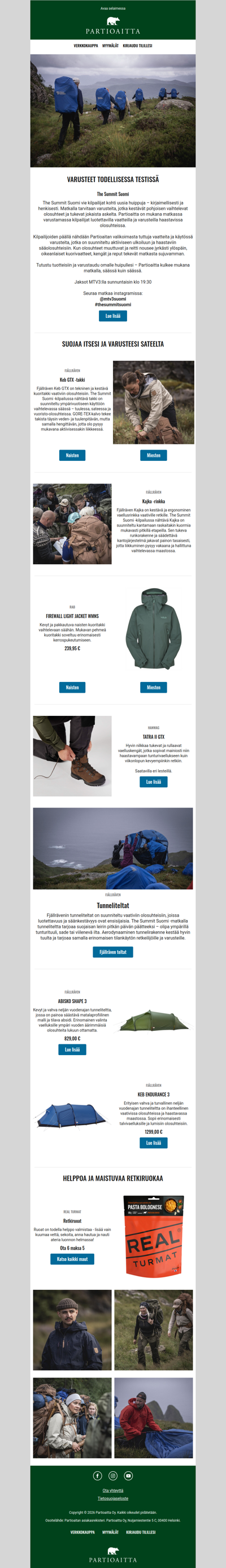 Varusteet todellisessa testissä