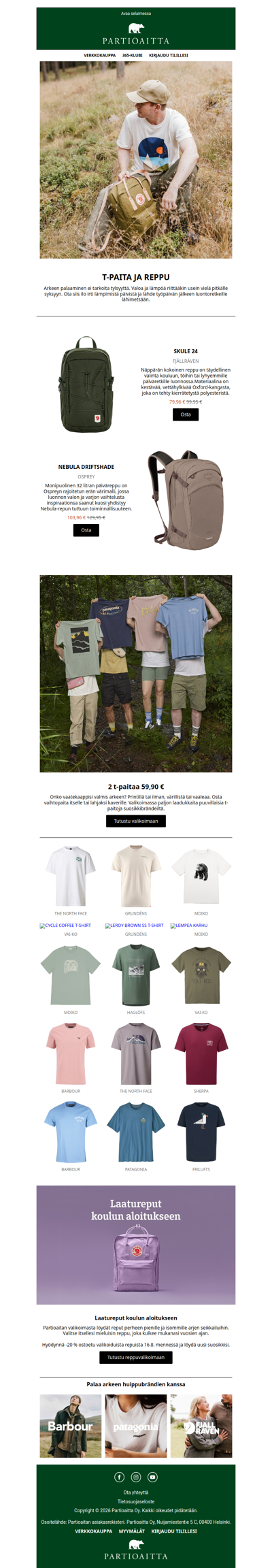 T-paita ja reppu